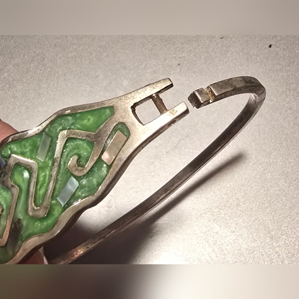 Sterling Silver Green Inlay Cuff Bracelet
